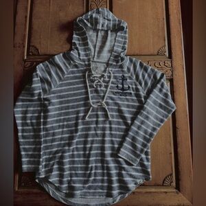 Blue 84 Gray and White Striped Men's Hoodie